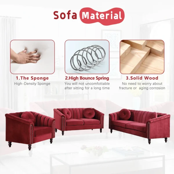 Sofas Red Microfiber 3-Piece Couch Living Room Sofa Set Couch Set Living Room Furniture Nordic Sofa Bed Elegant and Comfortable - Image 3