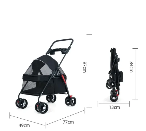 Pet Cat and Dog Universal Dog Carrier Bag Large Vision Car Dog Basket Universal Pulley Pet Stroller Lightweight FoldingCage