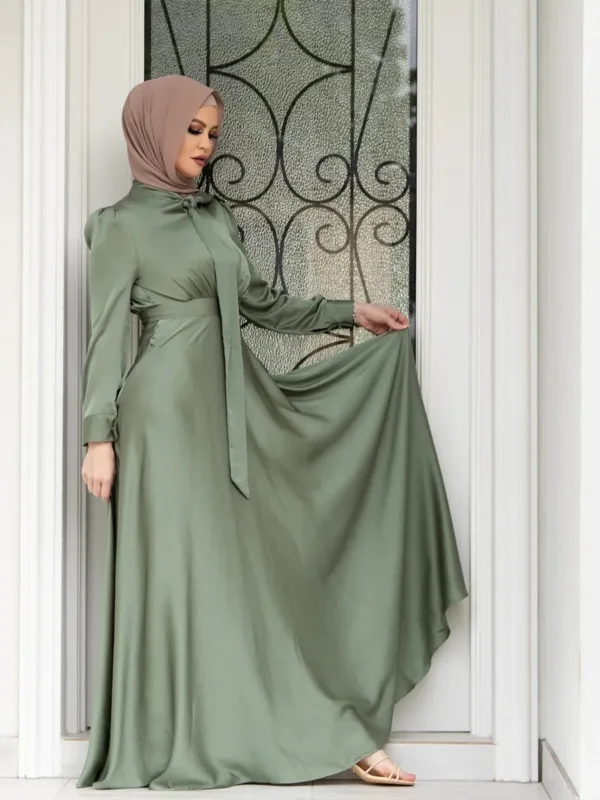 Modest Dubai Abaya Hijab Islam Ramadan Robe Femme Kaftan Formal Evening Maxi Dresses Muslim Fashion Women Satin Prom Long Dress - Image 7