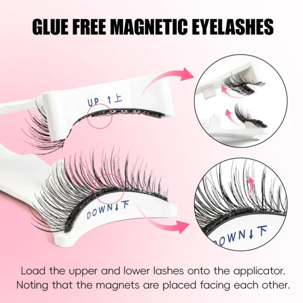 Cillophy 2Pairs Reusable Magnetic Lashes with Magnets Tweezer No Glue Needed D Magnetic Eyelash 3-Step Press On False Eyelash - Image 5