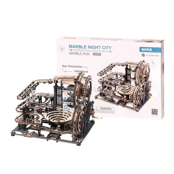 ROBOTIME Rokr Electric Marble Run with Light 3D Puzzle Toys Marble Spaceport Gifts for Kids Children Connect With Night City - Image 7
