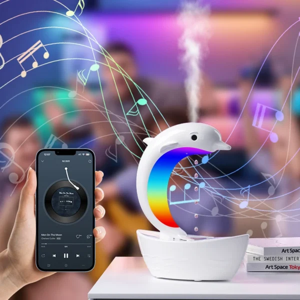 Dolphin Anti Gravity Water Droplet Humidifier Bluetooth Speaker, Light Tone Humidifier, Colorful lights, -for Home Deco, Gift