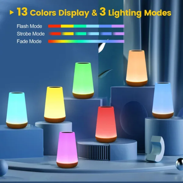 13 Color LED Changing Night Light RGB Remote Control Touch Dimmable Lamp Portable Table Bedside Lamp USB Rechargeable Night Lamp - Image 6