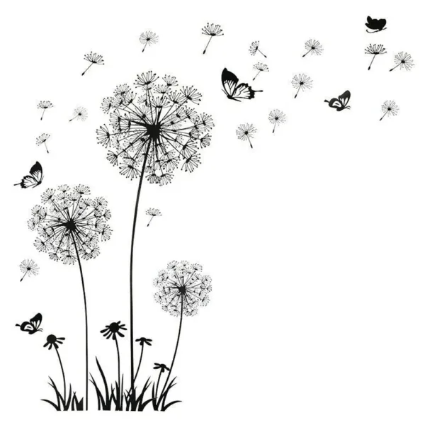 Black Dandelion Wall Stickers Butterflies On The Wall Living Room Bedroom Glass Window Decoration Mural Art Home Decor Decals - Image 2