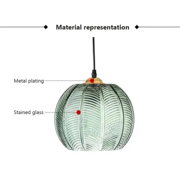 Nordic Glass Pendant Light Green Leaf Pattern Lighting For Living Room Dining Room Hotel Study Bedroom Indoor Decorative Fixture - Image 2