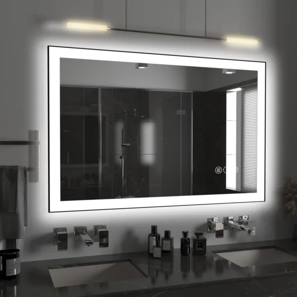 LED Bathroom Mirror, 32"x24" Black Aluminum Vanity , Stepless Dimmable Lighted Mirror Anti-Fog, 3 Colors Wall Smart Mirror - Image 8