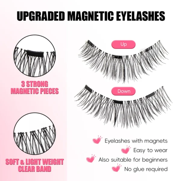 Cillophy 2Pairs Reusable Magnetic Lashes with Magnets Tweezer No Glue Needed D Magnetic Eyelash 3-Step Press On False Eyelash - Image 8