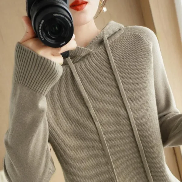 Hooded Sweater for Women Spring and Autumn 2024 New Hoodie Underlay with Knitted Shirt for Casual Large Hooded Sweater for Women - Image 2