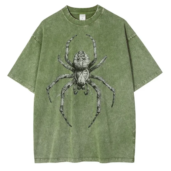 Spider Hand Drawn Graphic T Shirts for Men Casual Distressed Cotton Short Sleeves Printed Oversized T-shirt - Image 4