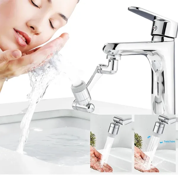 Universal 1080° Rotation Faucet Extender Washbasin Robot Arm Tap Dual Mode Sprayer Head Bathroom Splash Proof Swivel Faucet - Image 5