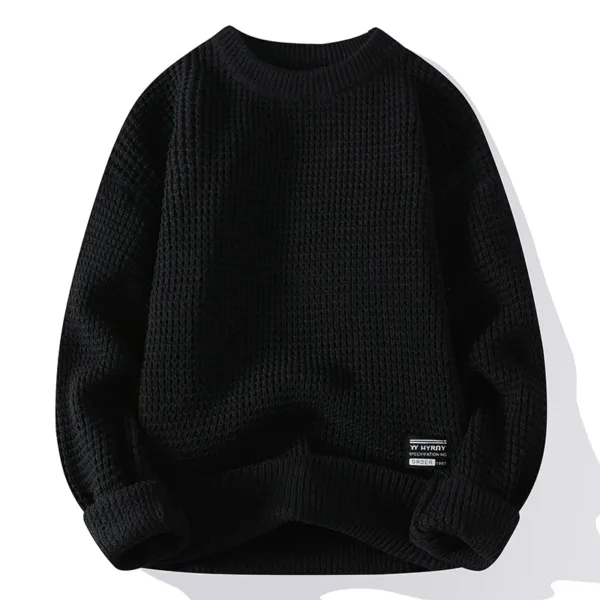 Casual Men's Round Neck Sweater Solid Color Texture Warm Knit Slim Fit Pullover Sweater Fashion New Winter - Image 4