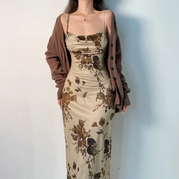 CIBBAR y2k Vintage Strap Dress Retro Floral Print Sleeveless Summer Party Long Dresses for Women 2000s Aesthetic Elegant Ladies - Image 4