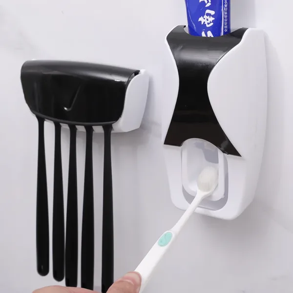 Toothbrush Holder with Automatic Toothpaste Dispenser Wall Mounted Toothbrush Razor Storage Rack Bathroom Toothpaste Squeezer - Image 3