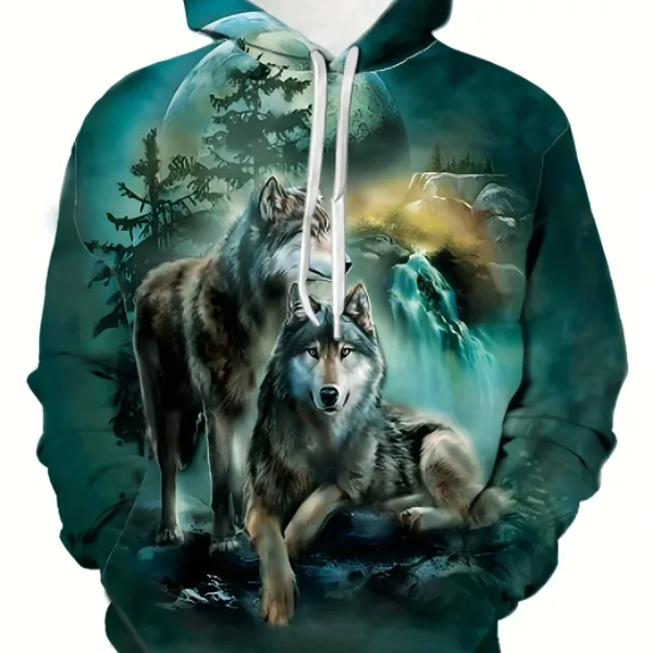 Vintage Men's Hoodie 3d Print Wolf Tops Fashion Animal Wolf Graphics Long Sleeve Hoodie Men's Top Oversized Streetwear Tees - Image 3