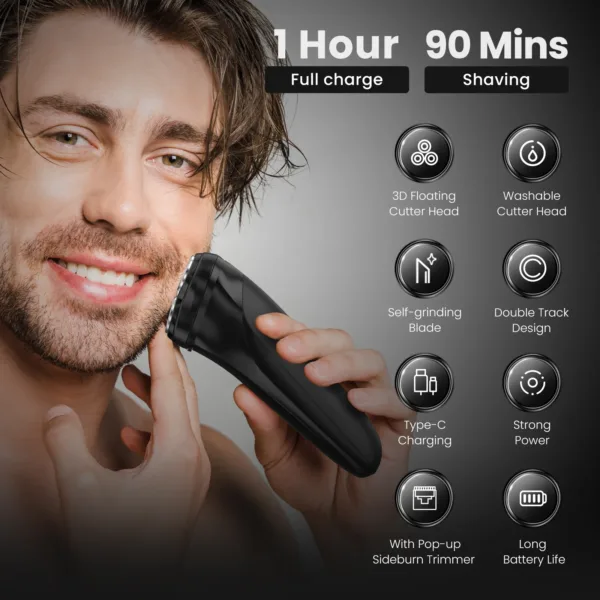 2 in 1 Men's Electric Shaver For Men Shaving Machine Beard Trimmer 3D Floating Blade Washable USB Recharge Hair Cutting Machine - Image 6