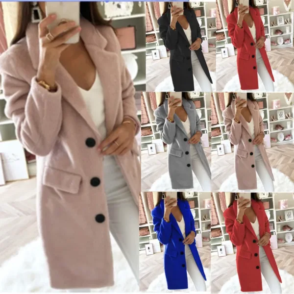 Fashion Wool & Blends Women Winter Outerwear Ladies Coats Turn Down Collar Long Sleeve Double breasted Woolen Coat for Women - Image 2