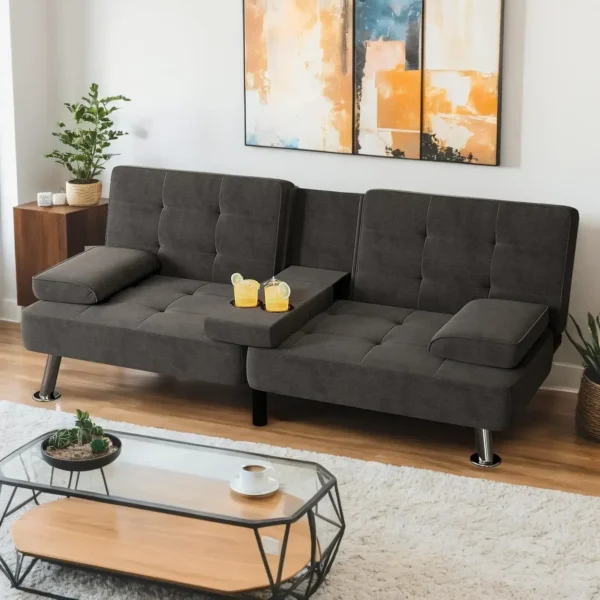 Sofa Bed Reversible Convertible Sleeper Pull Out Couches with Storage Chaise, Linen Fabric Furniture for Living Room, Bedroom - Image 2