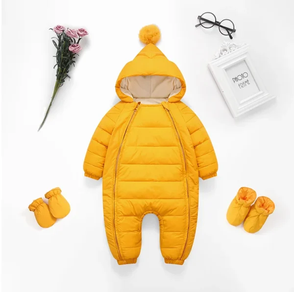 OLEKID 2024 Newborn Baby Jumpsuit Hooded Plus Velvet Warm Baby Boys Snowsuit Toddler Snow Suit Baby Girl Cotton Overalls Rompers - Image 2