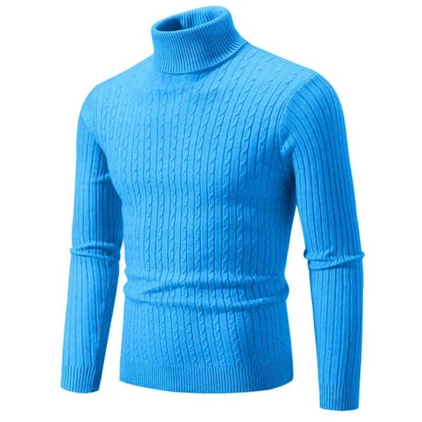 Men's High Neck Sweater Solid Color Pullover Knitted Warm Casual Turtleneck Sweatwear Woolen Mens Winter Outdoor Tops - Image 9