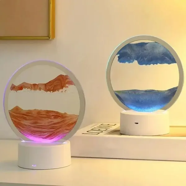 Color LED Flowing Sand Painting Table Lamp 3D Moving Sand Art Picture Round Glass Hourglass Night Light Bedside Lamp Home Decor - Image 2