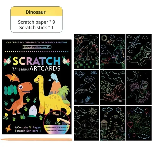 Magic Rainbow Color Scratch Art Painting Paper Card Kit Cartoon Drawing Board Coloring Books for Kids DIY Educational Toys Gifts - Image 3