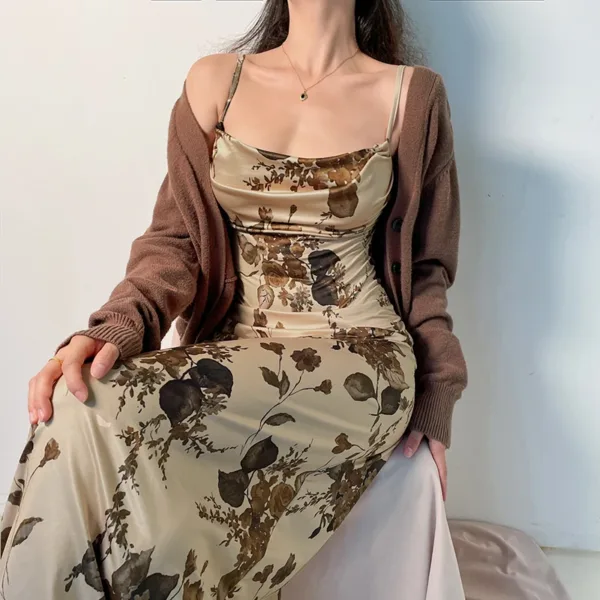 CIBBAR y2k Vintage Strap Dress Retro Floral Print Sleeveless Summer Party Long Dresses for Women 2000s Aesthetic Elegant Ladies - Image 6