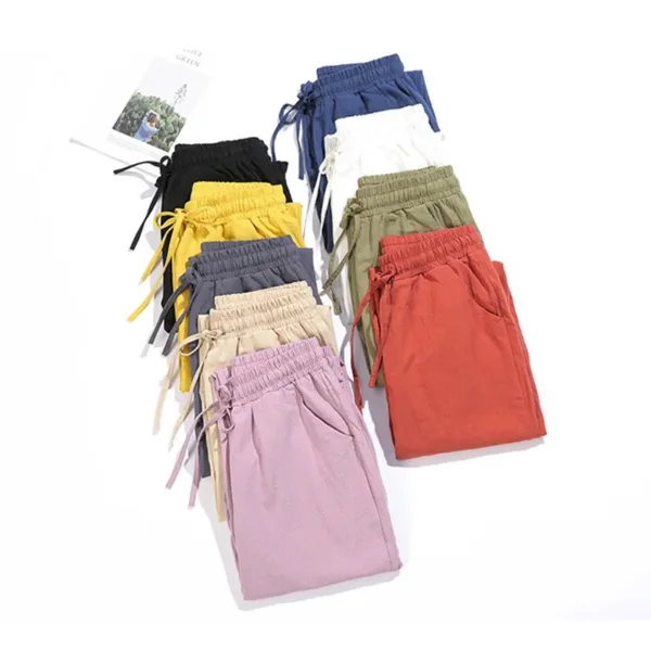 Womens Spring Summer Pants Cotton Linen Solid Elastic waist Candy Colors Harem Trousers Casual Female Pants - Image 11