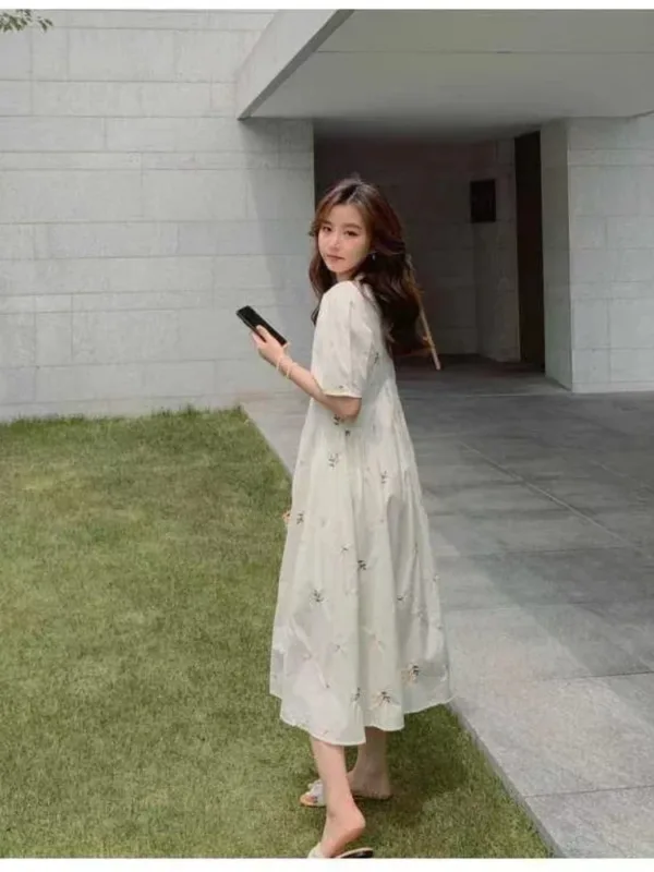 Pregnacy Dress Bowknot Dress Women Bubble Sleeves Chiffon Small Flower Printing Maternity Clothing Pregnant Woman Clothes - Image 4