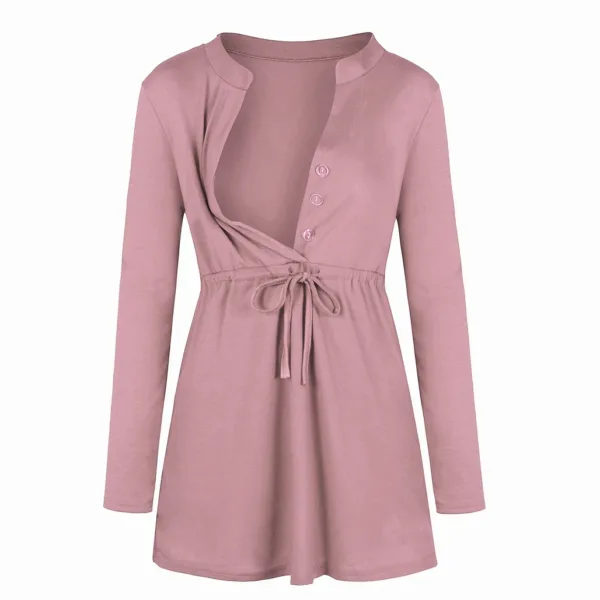 Women Maternity Long Sleeve Solid Color Nursing Tops T-shirt For Breastfeeding - Image 4
