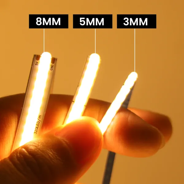 5V USB COB LED Strip Light with Human Sensor Battery Box 3mm 5mm 8mm Flexible COB Lights 320LEDs High Density Linear Lighting - Image 4