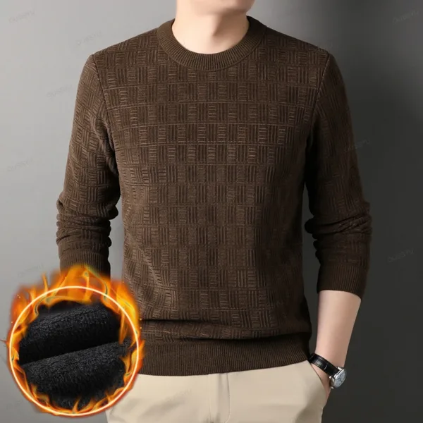 OUSSYU Winter Men's Warm Fleece Sweater O-Neck Embroidered Casual Knitted Inner Lap Pullovers Thick Thermal Underwear Sweater - Image 7