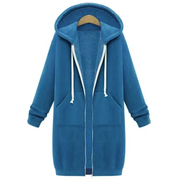 2024 Women's Autumn Winter ThickenHoodies Parkas Loose Hooded Jackets Zipper Pocket Maxi Size Sweatshirt Sports Dresses Outwear - Image 5