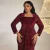 Women Luxury Party Dresses Plus Size Long Sleeve Square Neck Sequins Red Elegant Dress Temperament Fashion Lady Evening Dresses - Image 3
