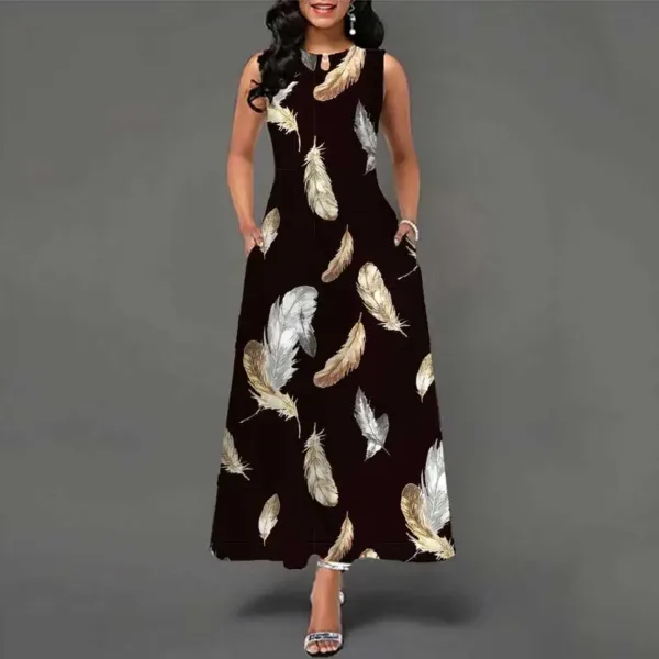 Summer European and American Sleeveless Long Dress Women Flower Print Large Swing Skirt Bohemian Retro Loose Long Skirt - Image 3