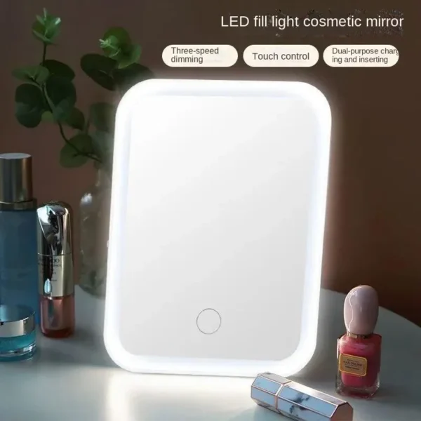 LED Touch Screen Makeup Mirror Folding Mirror Lighted Makeup Mirror 3 Colors Light Modes USB Rechargeable Cosmetic Mirror Tools - Image 2