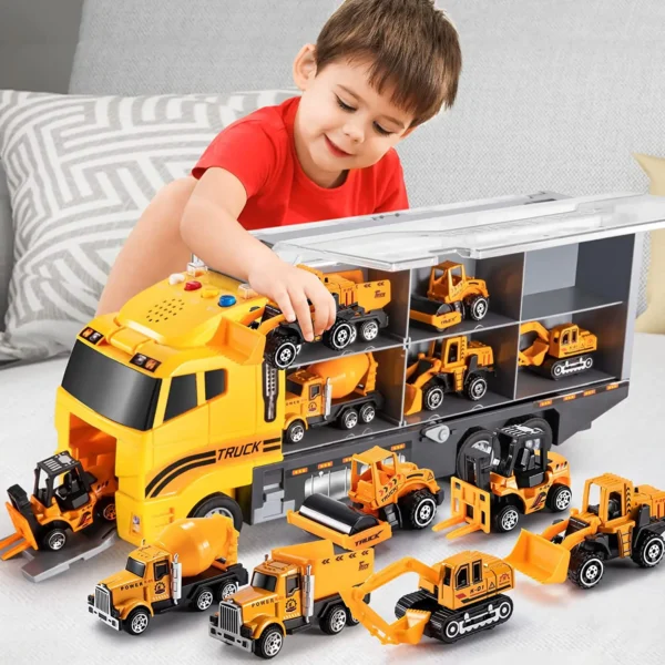 Big Construction Container Transporter Playset With 6PCS Mini Vehicle Carrier Truck Engineering Car Model Toys For Kids Gifts - Image 2