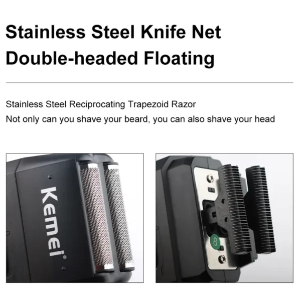 Kemei Rechargeable Cordless Shaver for Men Twin Blade Reciprocating Beard Razor Face Care Multifunction Strong Trimmer KM-1102