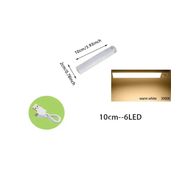 PIR Motion Sensor LED Under Cabinet Lamp Dimmable Rechargeable Night Light Stairs Closet Room Aisle Tube Bar Detector Bulb - Image 2