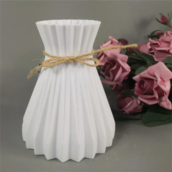 Plastic Flower Vase Imitation Ceramic White Flower Pot Basket Nordic Home Living Room Decoration Ornament Flower Arrangement - Image 3