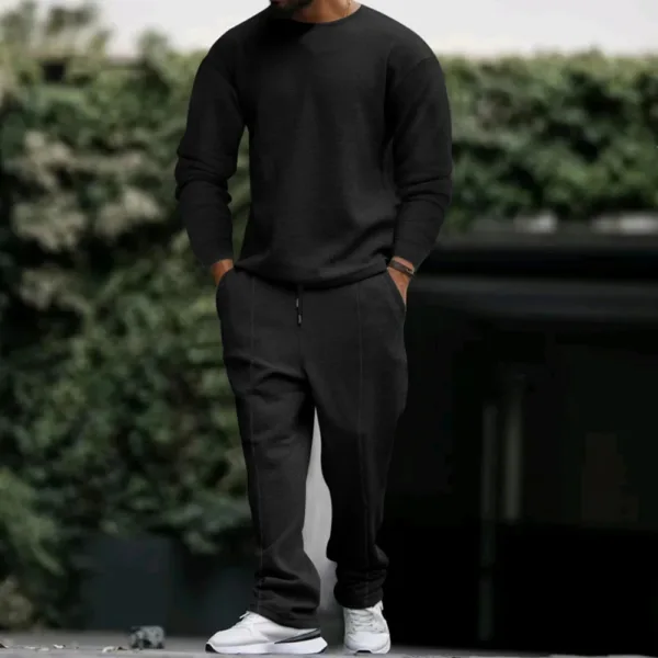 Spring and autumn two-piece crewneck long-sleeved T-shirt and trousers casual sports suit for men - Image 4