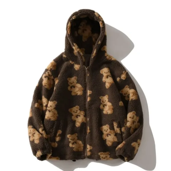 Cartoon Bear Lamb Hoodies Women's Wool Couple Jacket Casual Oversize Hoodie Winter Warm Tops Female Sweatshirt Cute Teddy Coats
