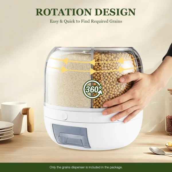 Kitchen Storage Box 360 Degree Rotating Rice Dispenser Sealed Dry Cereal Grain Bucket Dispenser Moisture-proof Food Container - Image 3