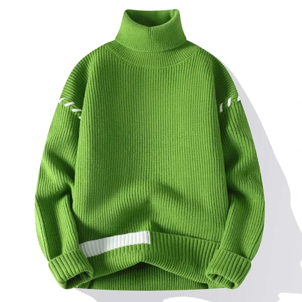 New Fashion Youthful Vitality Mens Turtleneck Sweater Autumn Winter Loose Casual Knitted Pullovers Men Warm Patchwork Knitwear - Image 4