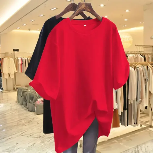 Women Clothing Fashion Cotton O-neck Short Sleeve T-shirt Summer Casual Loose Oversized Solid Top Tee Basic Pullover 45-105Kg - Image 8