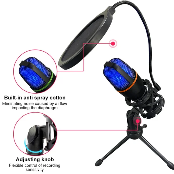 RGB Condenser Microphones Professional Microphone Karaoke System Gaming Singing Recording Micro Mic For PC Computer Laptop - Image 2