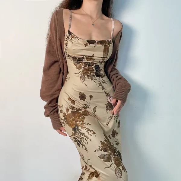 CIBBAR y2k Vintage Strap Dress Retro Floral Print Sleeveless Summer Party Long Dresses for Women 2000s Aesthetic Elegant Ladies - Image 2