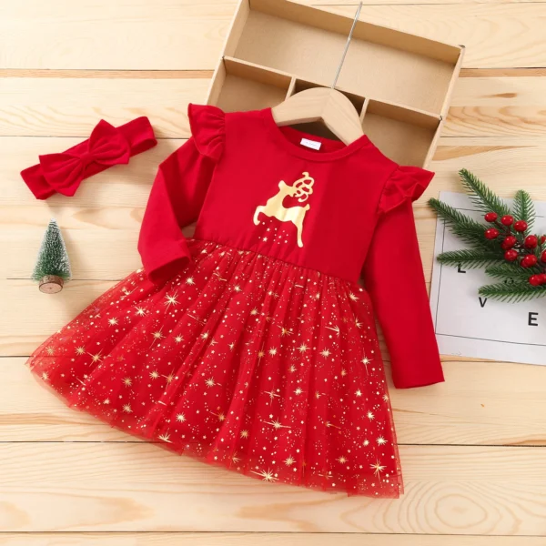 Newborn Baby Christmas Dress Outfit Long Sleeve Romper Tutu Skirt Red Dress Headband Infant Girls Festive Xmas Costume - Image 4