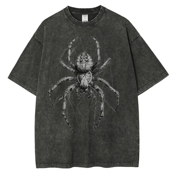 Spider Hand Drawn Graphic T Shirts for Men Casual Distressed Cotton Short Sleeves Printed Oversized T-shirt - Image 7