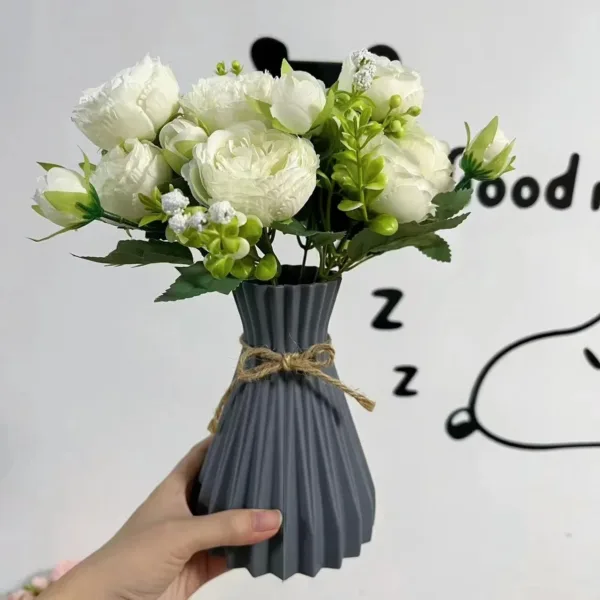Plastic Flower Vase Imitation Ceramic White Flower Pot Basket Nordic Home Living Room Decoration Ornament Flower Arrangement - Image 6
