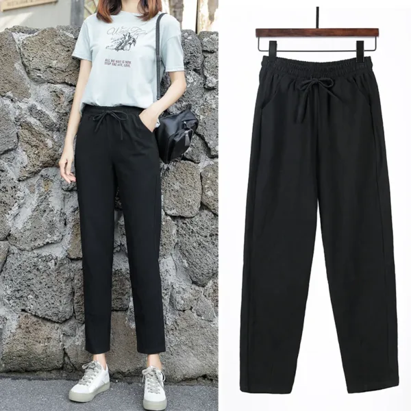 Womens Spring Summer Pants Cotton Linen Solid Elastic waist Candy Colors Harem Trousers Casual Female Pants - Image 15